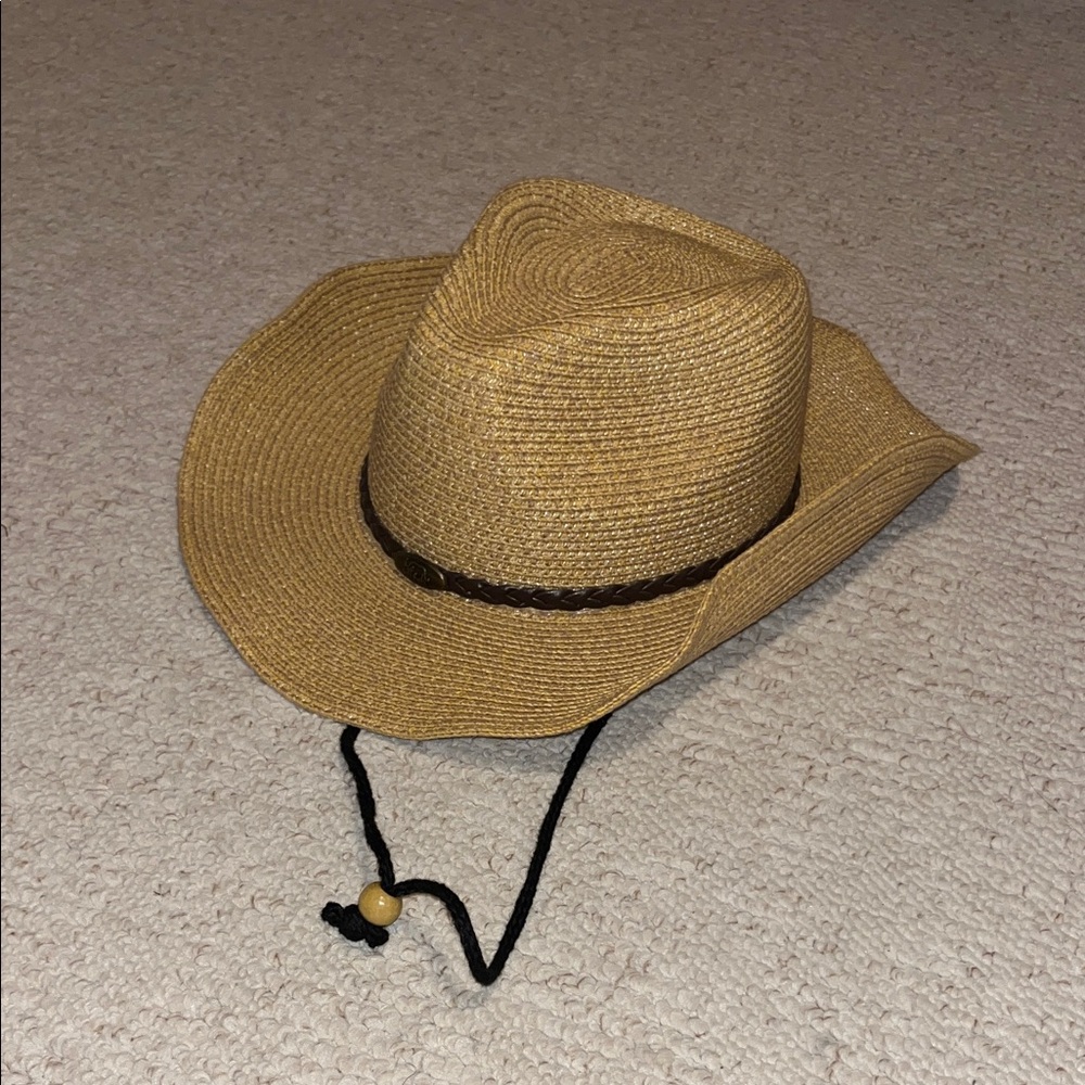 NEW - Tan Straw Cowboy Hat with Chin Strap